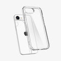 ACS09160 - iPhone 16e Case Ultra Hybrid in Crystal Clear showing the back, hovering in front of the device