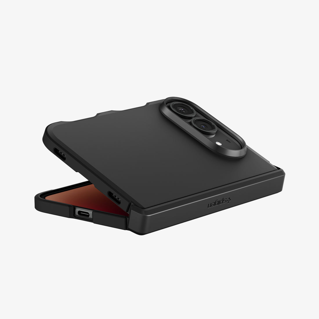 ACS11690 - iPhone Duo Tough Armor Pro (Mag Fit) in Black showing the case partially folded with raised camera protection and reinforced edges
