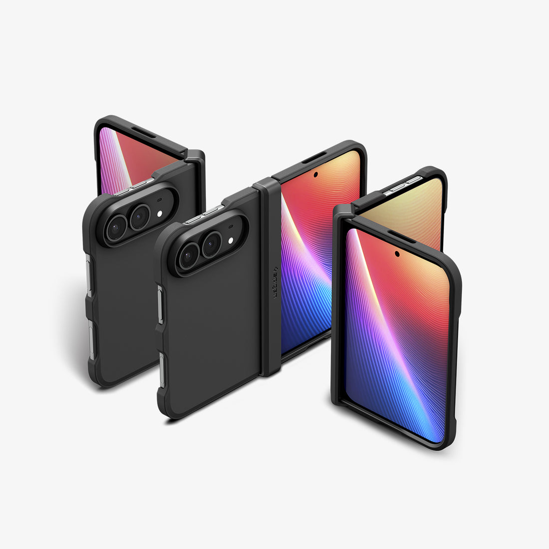 ACS11690 - iPhone Duo Tough Armor Pro (Mag Fit) in Black showing the case in multiple folded and unfolded positions