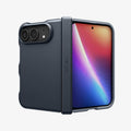 ACS11691 - iPhone Duo Tough Armor Pro (Mag Fit) in Metal Slate showing the rugged case in a partially folded position with full hinge and camera protection