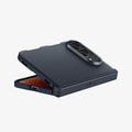 ACS11691 - iPhone Duo Tough Armor Pro (Mag Fit) in Metal Slate showing the case partially folded with raised camera protection and reinforced edges