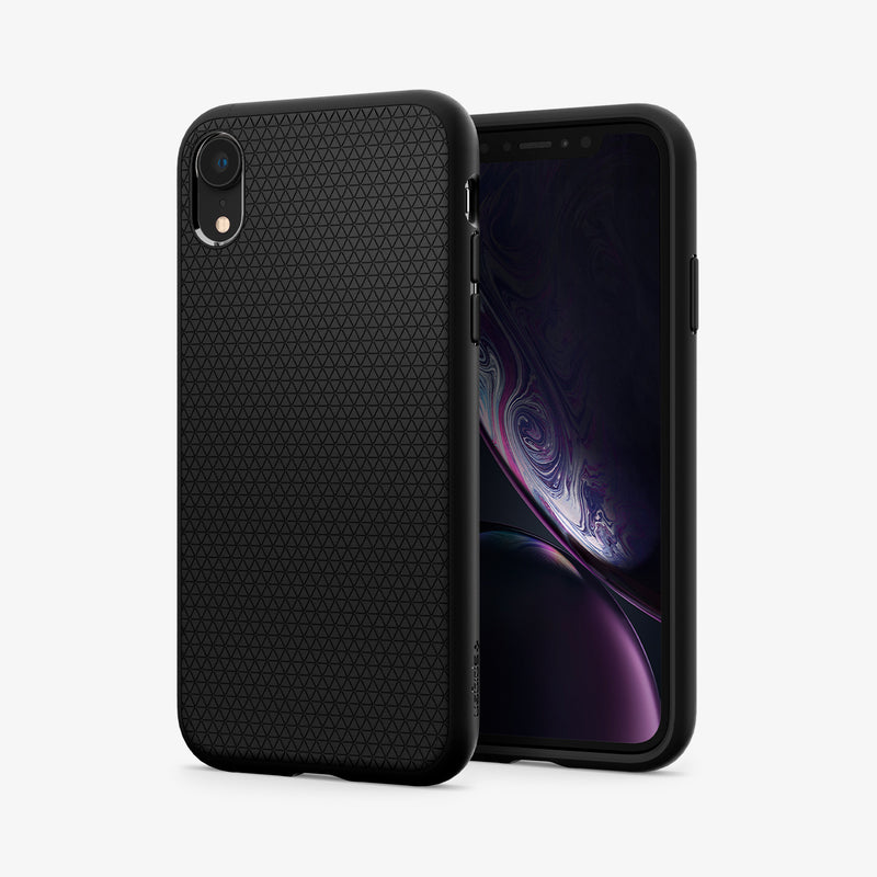064CS24872 - iPhone XR Case Liquid Air in Black showing the back, next to it, a device showing front
