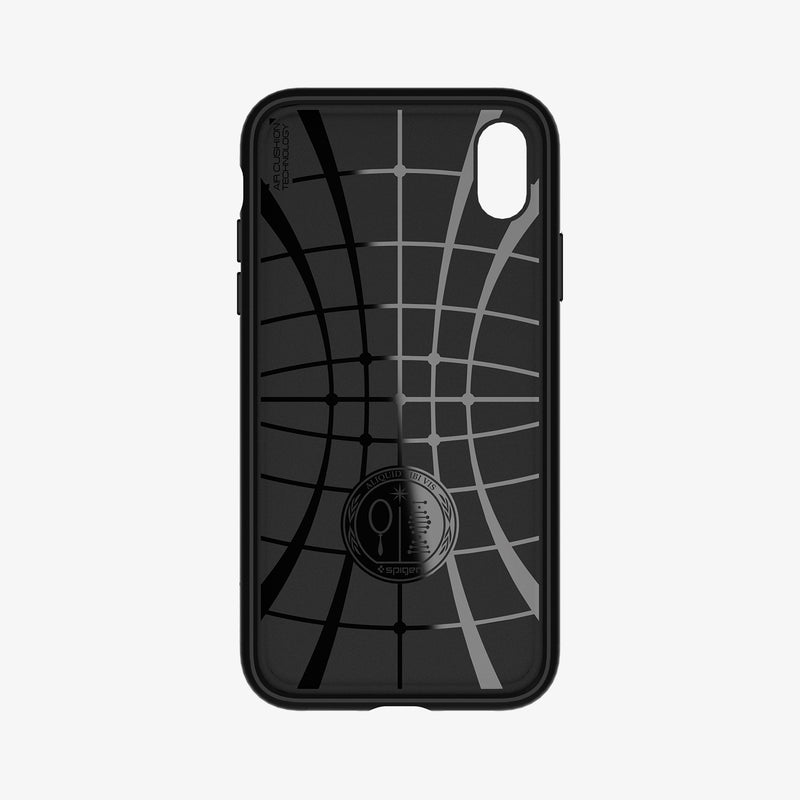 064CS24872 - iPhone XR Case Liquid Air in Black showing the inner case with spider web pattern