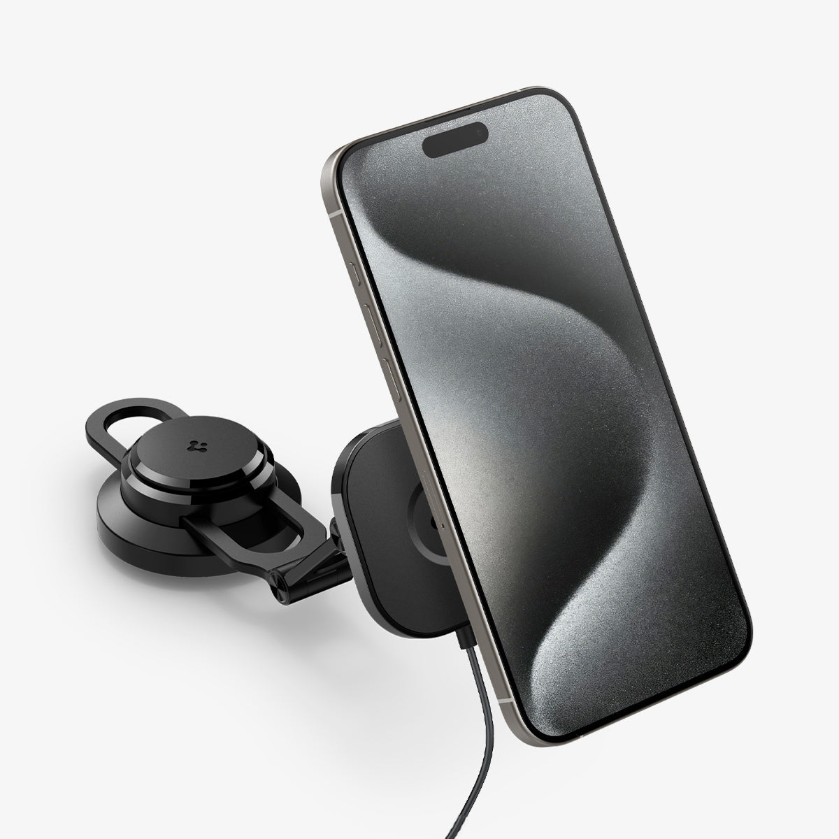 ACP06860 - Tesla Models - OneTap Pro Screen Car Mount ITT90W-3 (MagFit) in Black showing the front, partial side of a device attached to  a car mount