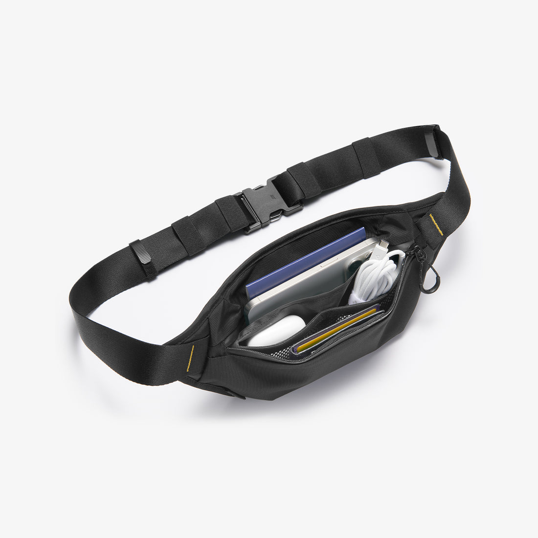 AFA07543 - Waist Band KD411 in Black showing the front, partial sides with strap attached
