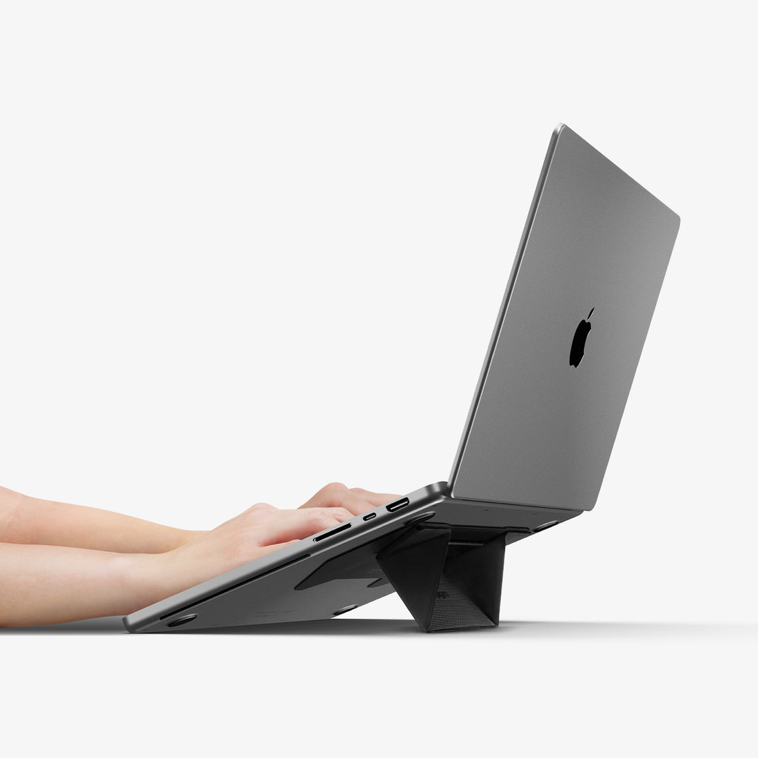 AMP10403 - Slim Fold Laptop Stand | LD201-S3 showing the stand installed on a laptop