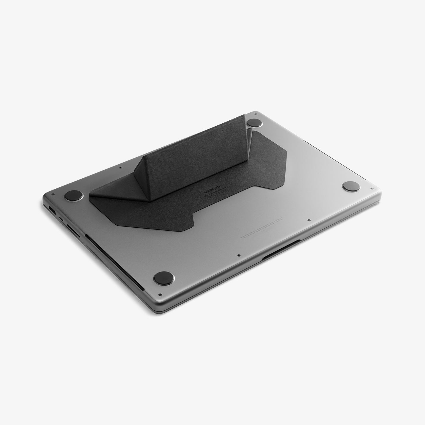 AMP10403 - Slim Fold Laptop Stand | LD201-S3 showing the stand propped out attached to the bottom of a laptop