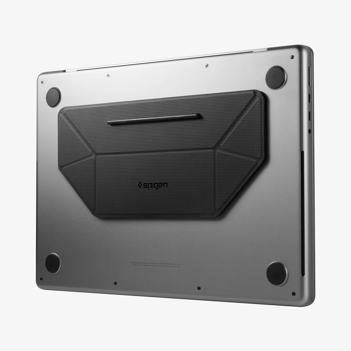 AMP10403 - Slim Fold Laptop Stand | LD201-S3 showing the stand installed on bottom of a laptop