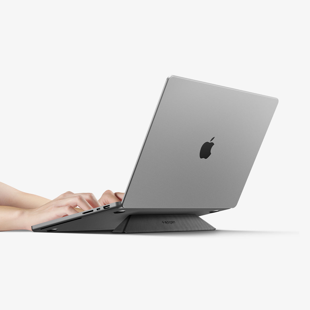 AMP10404 - Slim Fold Laptop Stand | LD201-S4 showing hands typing with laptop propped up