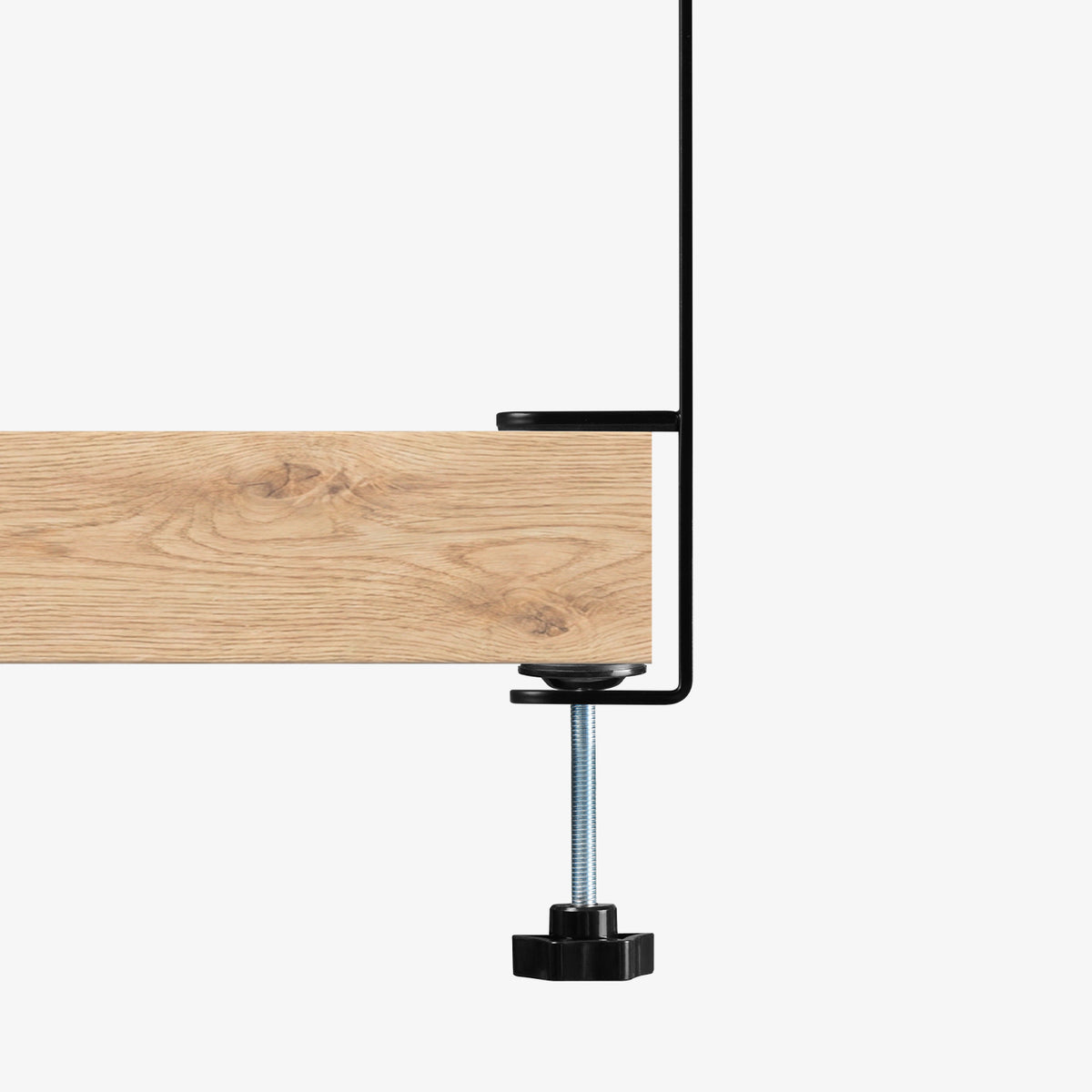 AHP11400 - Clamp Pegboard | LD405 showing close up of single clamp leg gripping edge of wooden desk with threaded bolt and star knob tightened