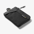 AFA11229 - Soft Card Holder | LF300 in Black showing angled front view with water droplets beading on the diamond-pattern ripstop fabric and mesh exterior, demonstrating water-resistant performance.