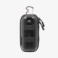 ACS09444 - [LF520] Universal Sunglass Case in Black showing the rear side with a secure strap loop system, snap-button attachment, and integrated metal carabiner for versatile carry options.
