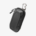 ACS09444 - [LF520] Universal Sunglass Case in Black showing an angled view of the textured hard-shell exterior with dual zipper pulls and a branded metal carabiner clip.