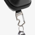 ACS09444 - [LF520] Universal Sunglass Case in Black showing a close-up of the durable metal carabiner with integrated key ring attached to the case for versatile carry.