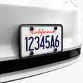 ACP08684 - License Plate Frame | LP100 in Black showing the front and sides installed to a car