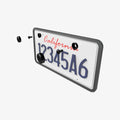 ACP08684 - License Plate Frame | LP100 in Black showing the front, partial side with screws, bolts and caps hovering in front