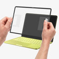 AGL11669 - MacBook Neo 13-inch Glas.tR Slim in Clear showing how to attach it to the screen
