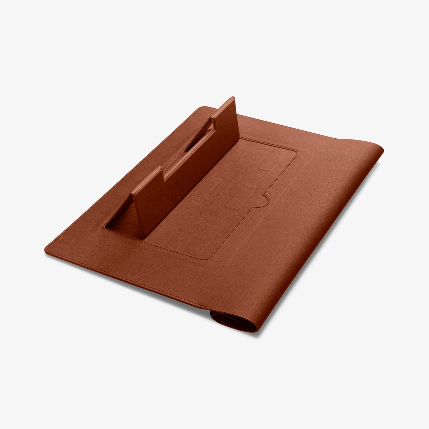 AFA06425 - MacBook Pro 16-inch Valentinus S Laptop Pouch in Classic Brown high angle stand configuration for ergonomic laptop viewing
