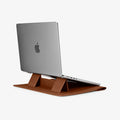 AFA06425 - MacBook Pro 16-inch Valentinus S Laptop Pouch in Classic Brown built in stand supporting laptop at elevated typing angle