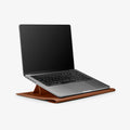 AFA06425 - MacBook Pro 16-inch Valentinus S Laptop Pouch in Classic Brown ergonomic stand position with MacBook open for comfortable typing