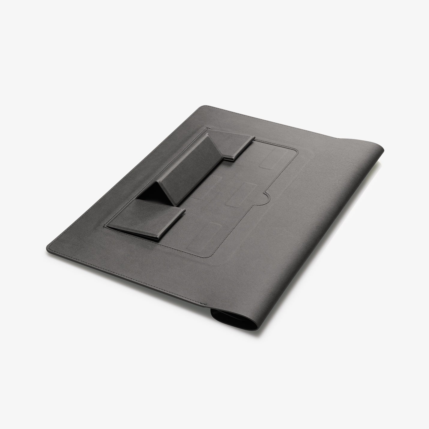 AFA06424 - MacBook Pro 16-inch Valentinus S Laptop Pouch in City Gray low angle stand configuration for comfortable typing and cooling