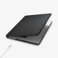 ACS06958 - MacBook Air 15-inch Case Urban Fit in Black showing the top and side with laptop slightly open and charging cable next to port