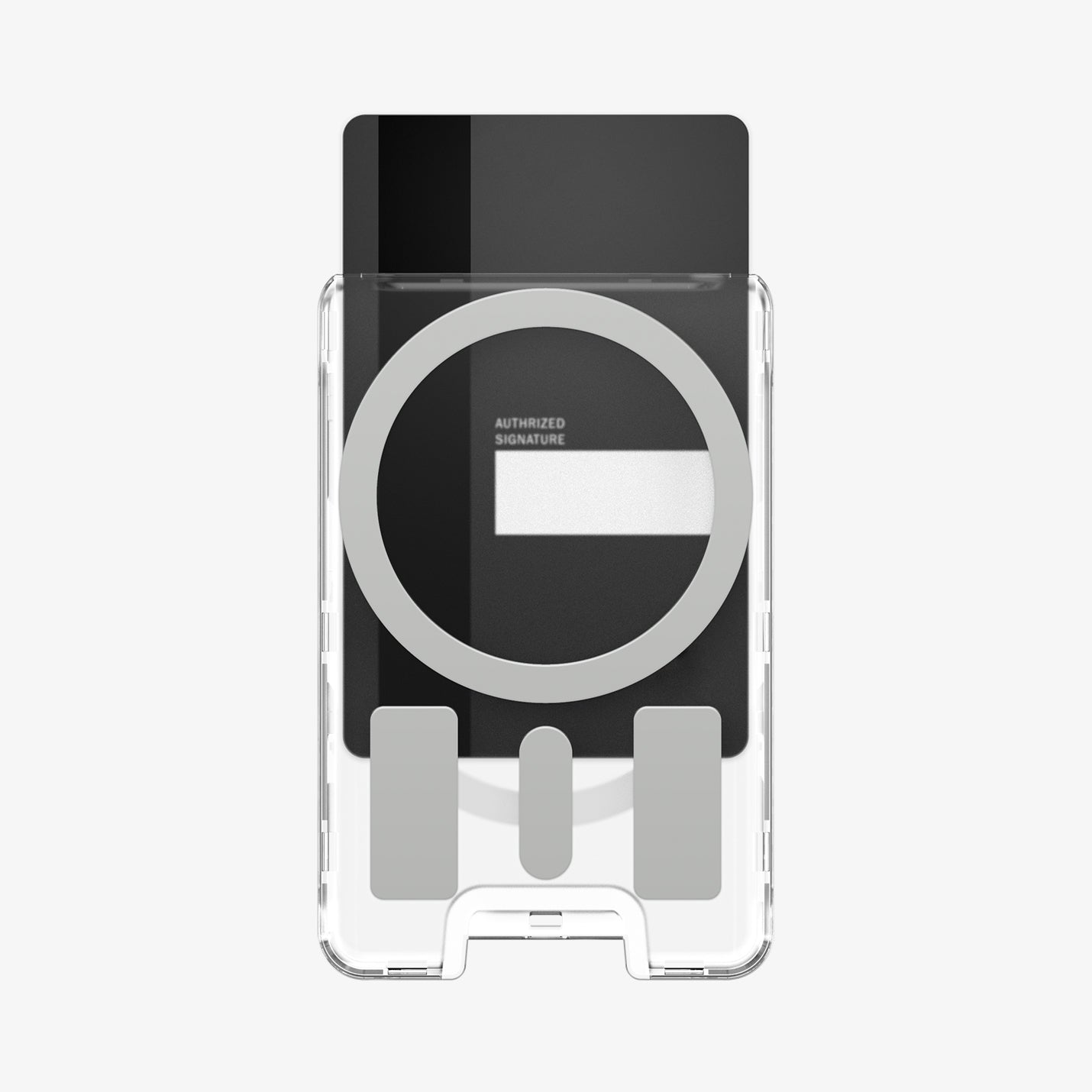 AFA08888 - Ultra Hybrid MagFit+ Wallet (MagFit) in Crystal Clear showing the back of the wallet case with card partially inserted