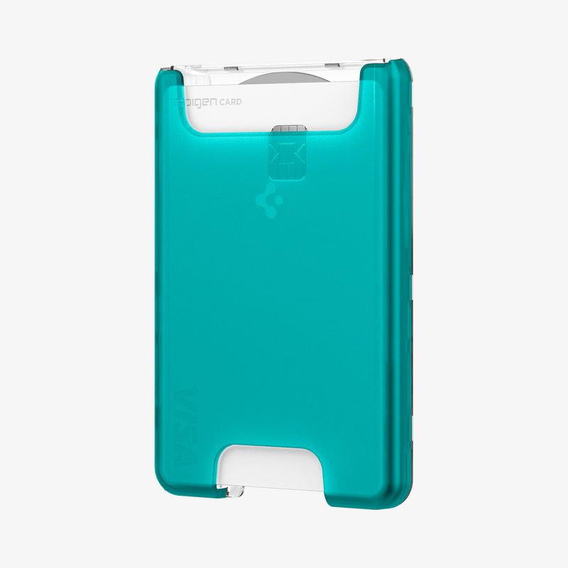 AFA07397 - MagSafe Card Holder Classic C1 (MagFit) in Bondi Blue showing the front, partial side with single card inserted
