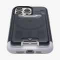 AFA07398 - MagSafe Card Holder Classic C1 (MagFit) in Graphite showing the front and bottom attached to the back of the device bottom zoomed in