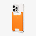 AFA08574 - MagSafe Card Holder Classic C1 (MagFit) in Tangerine showing the front, partial back attached to the back of the device with a card inserted