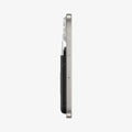 AFA07150 - MagSafe 3 Card Holder Rugged Armor (MagFit) in Black showing the side of a card holder with 3 cards slots inserted attached to a device showing side with side buttons