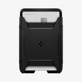 AFA07150 - MagSafe 3 Card Holder Rugged Armor (MagFit) in Black showing the front of a card holder with 1 card inserted