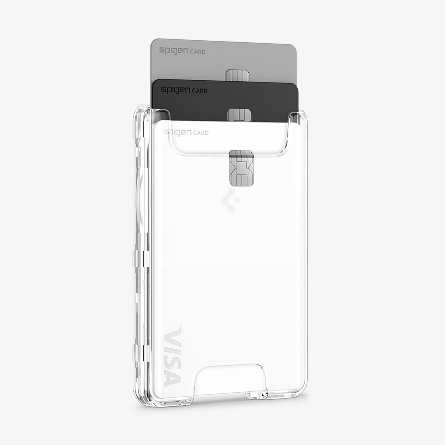 AFA07148 - Ultra Hybrid MagFit Wallet (MagFit) in Crystal Clear showing the front, partial side with 3 cards inserted
