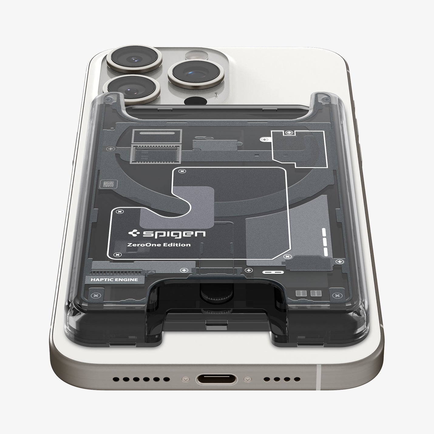 AFA07400 - Ultra Hybrid Zero One MagFit Wallet (MagFit) in Zero One showing the front and bottom attached to a device showing partial back and bottom
