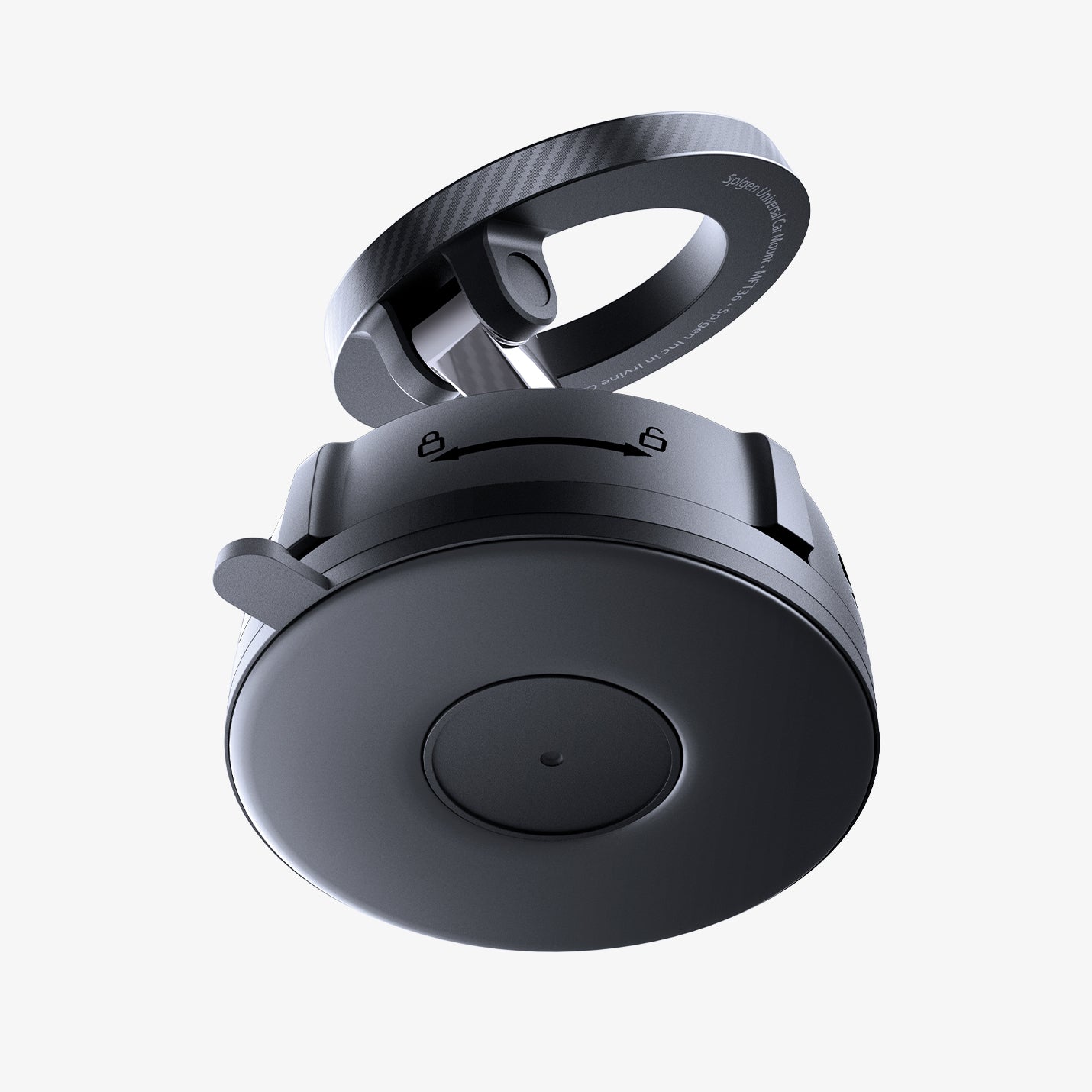 ACP11658 - Spigen Magnetic Car Mount (Mag Fit) MFT 36-1 showing the underside of the mount with the suction base and VacuumLock mechanism visible