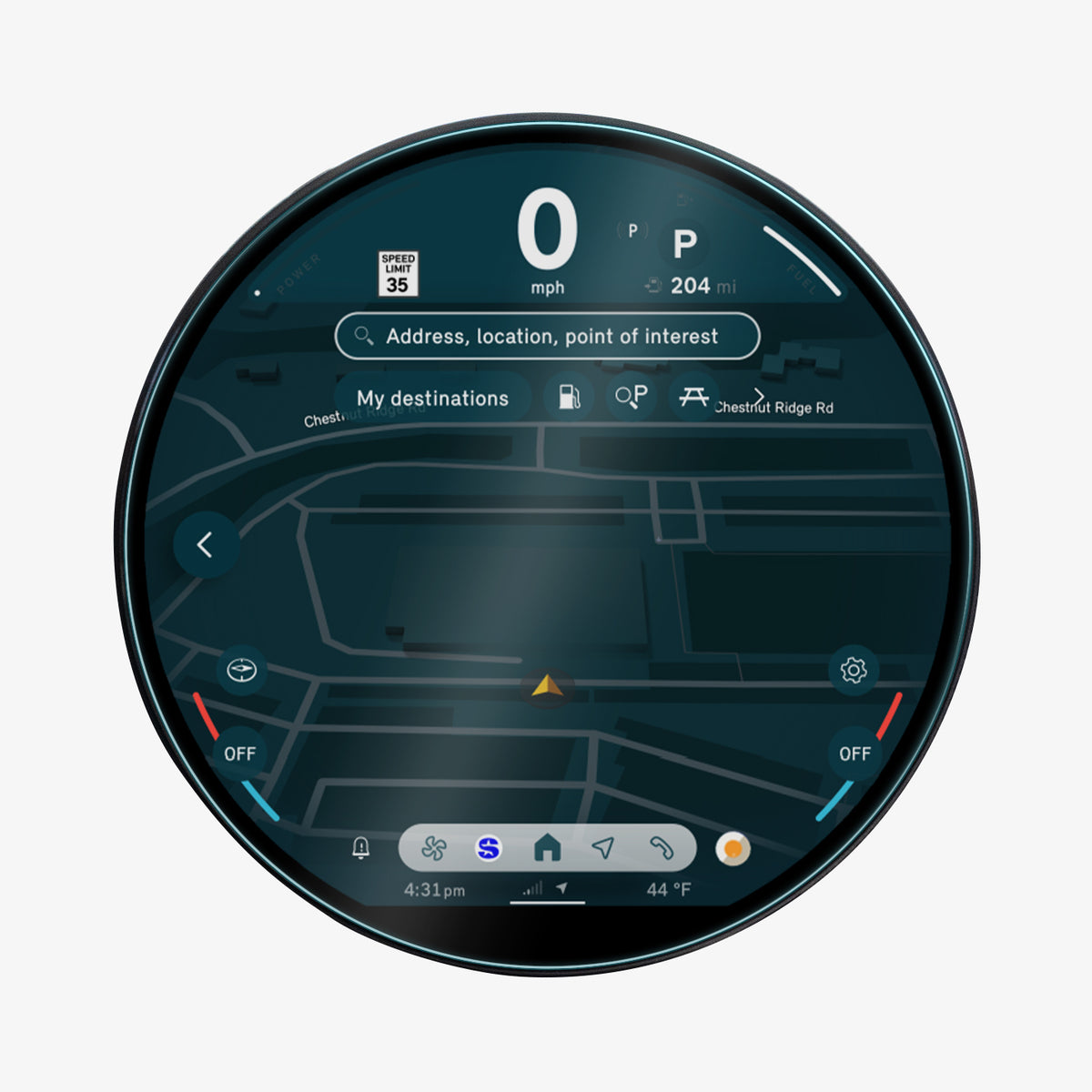 AGL09280 - Straight-on view of a MINI Cooper's circular digital gauge cluster with a Spigen tempered glass display protector applied