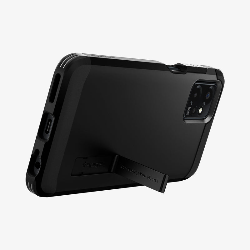 ACS06433 - Moto G Power Case Tough Armor in black showing the back with device propped up by built in kickstand