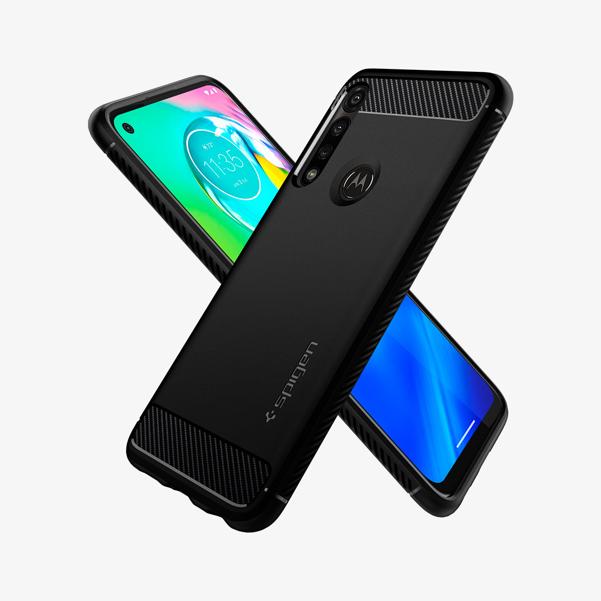 ACS01231 - Moto G Power Case Rugged Armor in black showing the back, front and sides