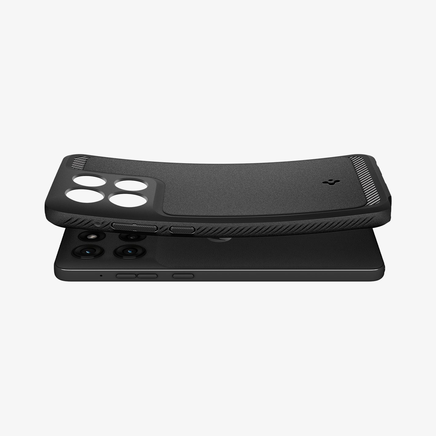ACS11314 - Spigen Rugged Armor Motorola G Stylus 2026 Matte Black case showing flexible TPU construction separating from phone