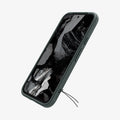 ACS07258 - Pixel 8a Case Liquid Air in Abyss Green showing the front, partial side with side buttons and chain holder with string attached