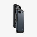 ACS07265 - Pixel 8a Case Tough Armor in Metal Slate showing the back, partial side, another device hovering in front another device showing partial front and side