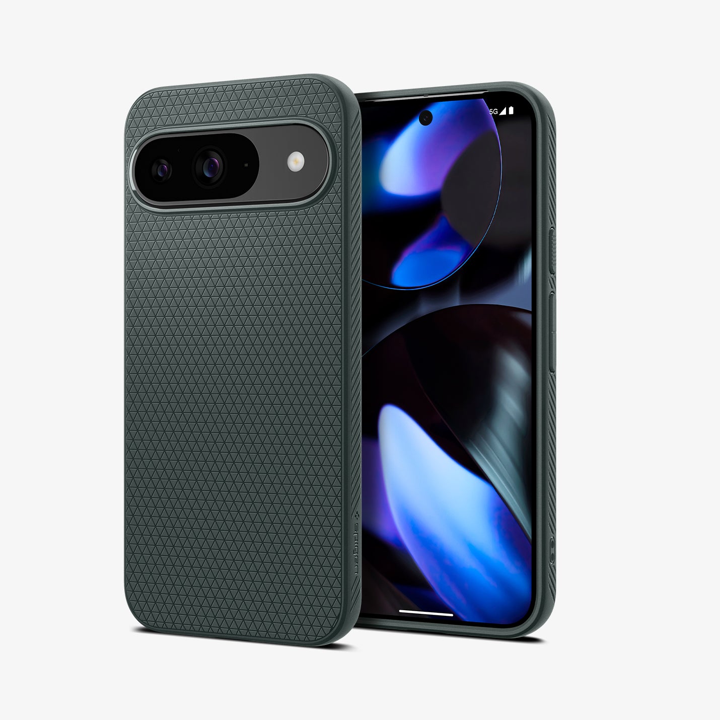ACS07683 - Pixel 9 Pro Case Liquid Air in Abyss Green showing the back, partial side and front