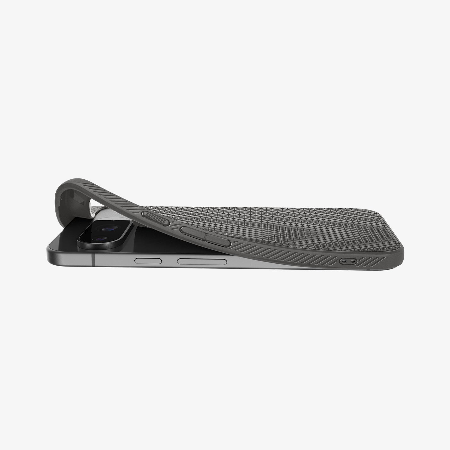 ACS07684 - Pixel 9 Pro Case Liquid Air in Marble Gray showing the back, partial side, back case partially lifted from the corner