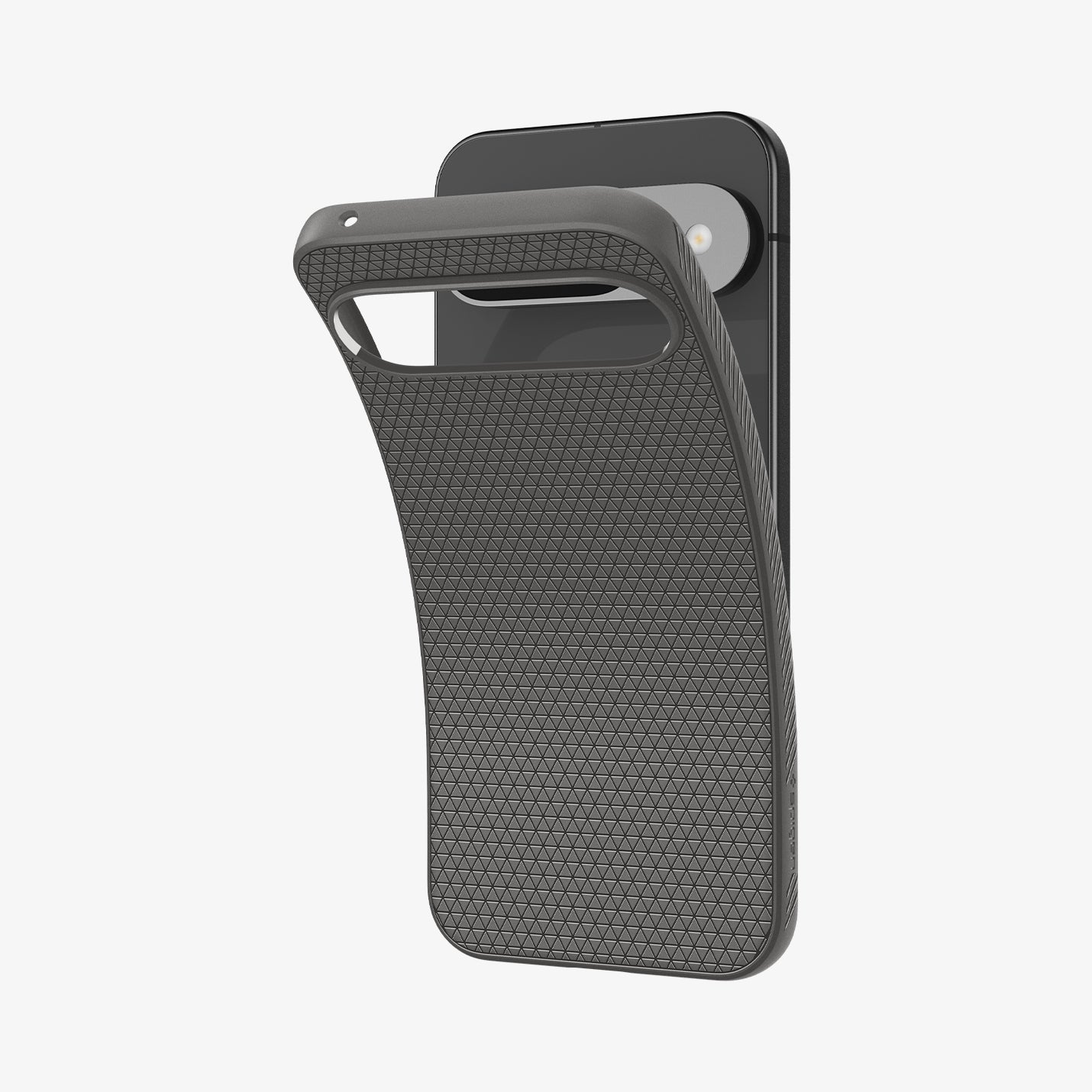 ACS07684 - Pixel 9 Pro Case Liquid Air in Marble Gray showing the back partially lifted from the device