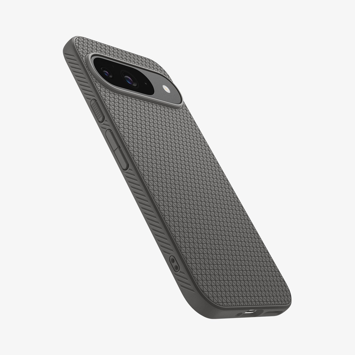 ACS07684 - Pixel 9 Pro Case Liquid Air in Marble Gray showing the back, partial bottom and side with volume buttons