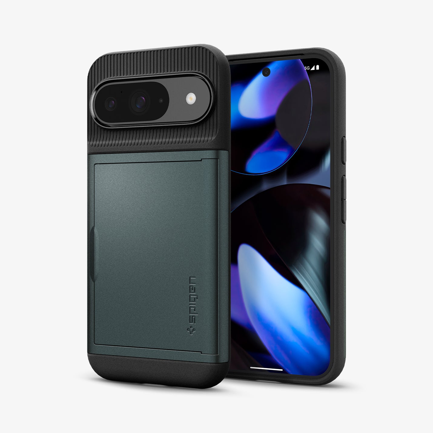 ACS07696 - Pixel 9 Pro Case Slim Armor CS in Abyss Green showing the back, sides and partial front
