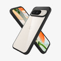ACS07690 - Pixel 9 Pro Case Ultra Hybrid in Matte Black showing the back, partial side next to it, partial front and side