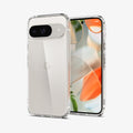 ACS07687 - Pixel 9 Pro Case Ultra Hybrid in Crystal Clear showing the back, partial side and front