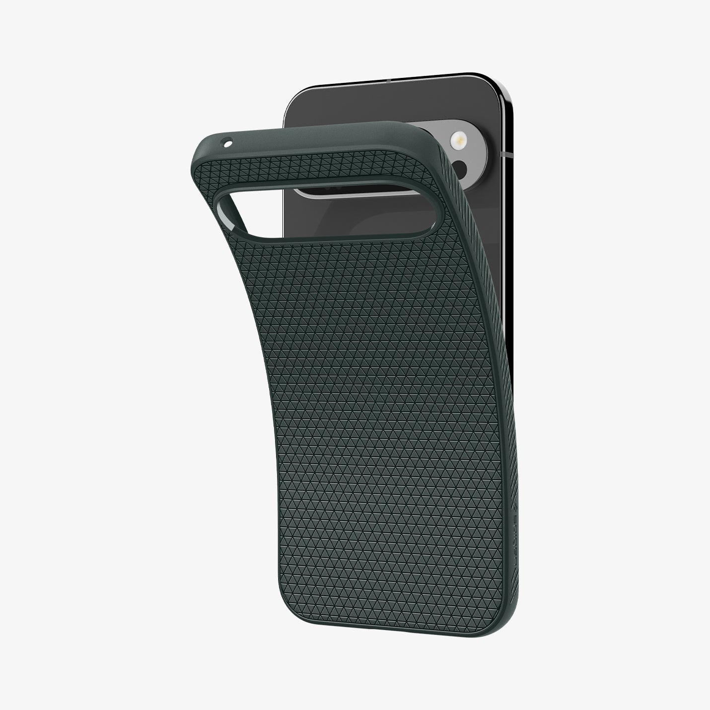 ACS07717 - Pixel 9 Pro XL Case Liquid Air in Abyss Green showing the back partially lifted from the device