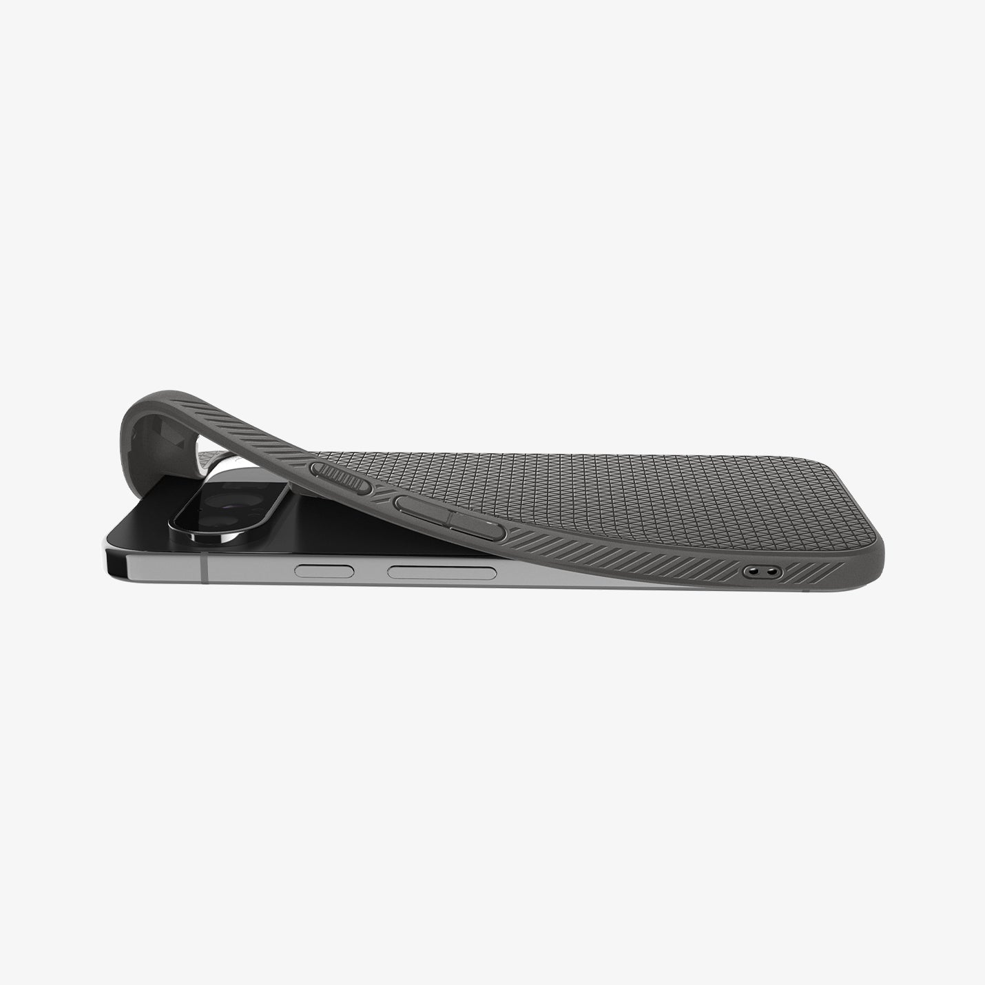 ACS07718 - Pixel 9 Pro XL Case Liquid Air in Marble Gray showing the back, partial side, back case partially lifted from the corner
